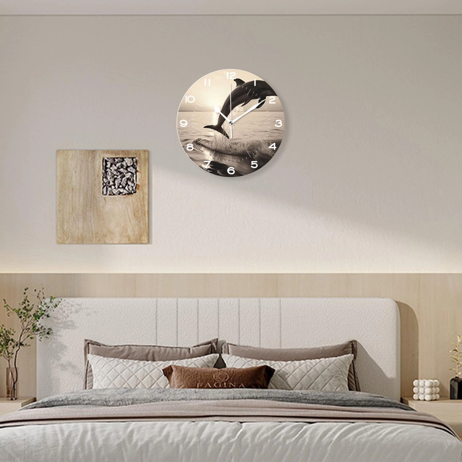 Funny 10 Inch Wall Clocks Battery Powered Decor,Beautiful Dolphin Leap Jumping Shine Sunset Sea Water Ocean Surface Drawing