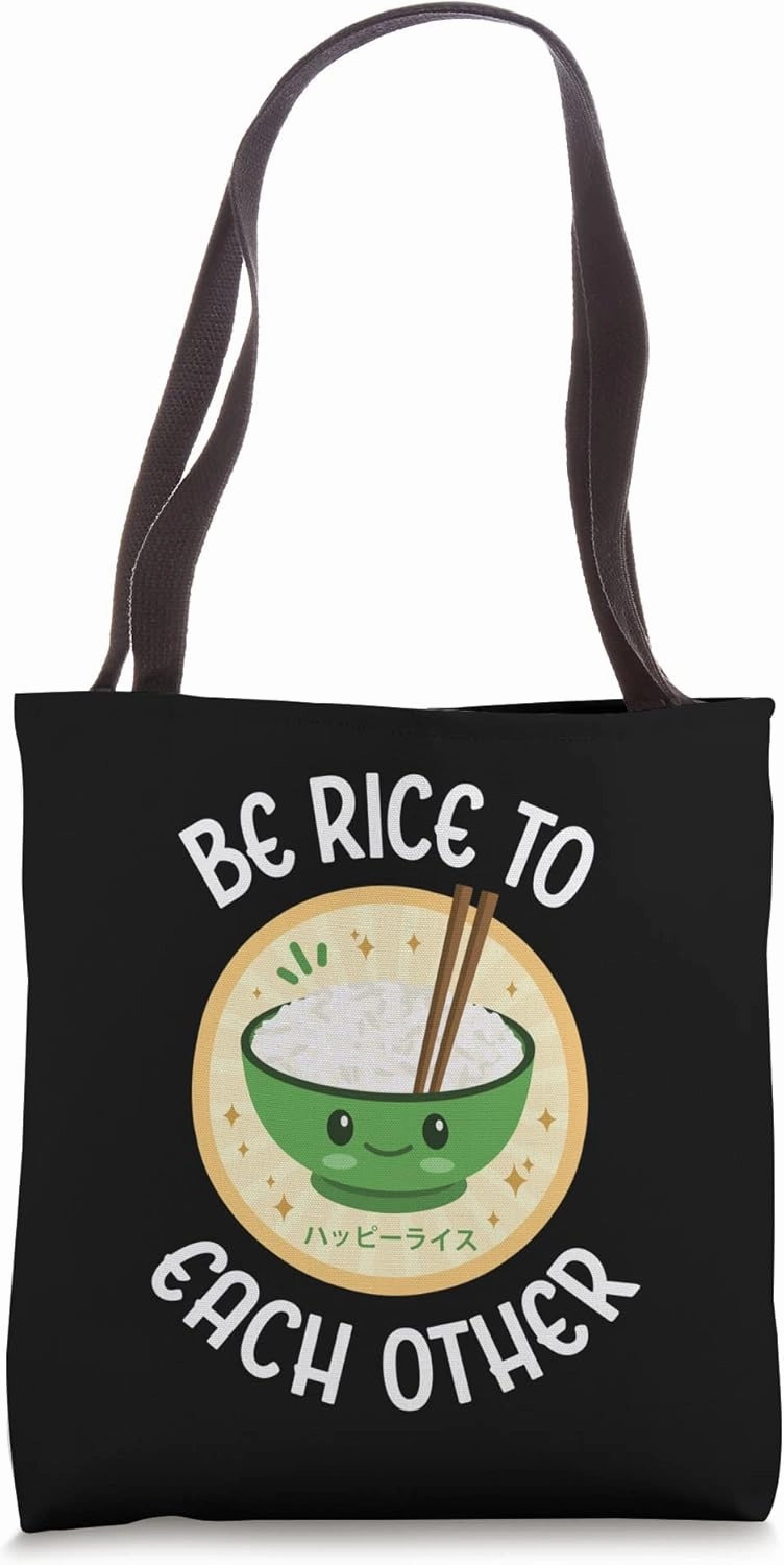 Funny Be Rice To Each Other Kawaii Cute Japanese Rice Bowl Tote Bag