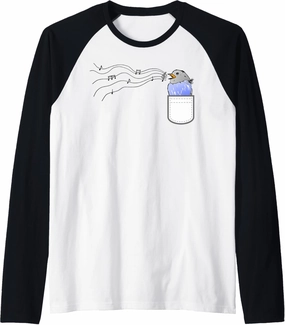 Funny Singing bird in my pocket music notes bird watching Raglan Baseball Tee