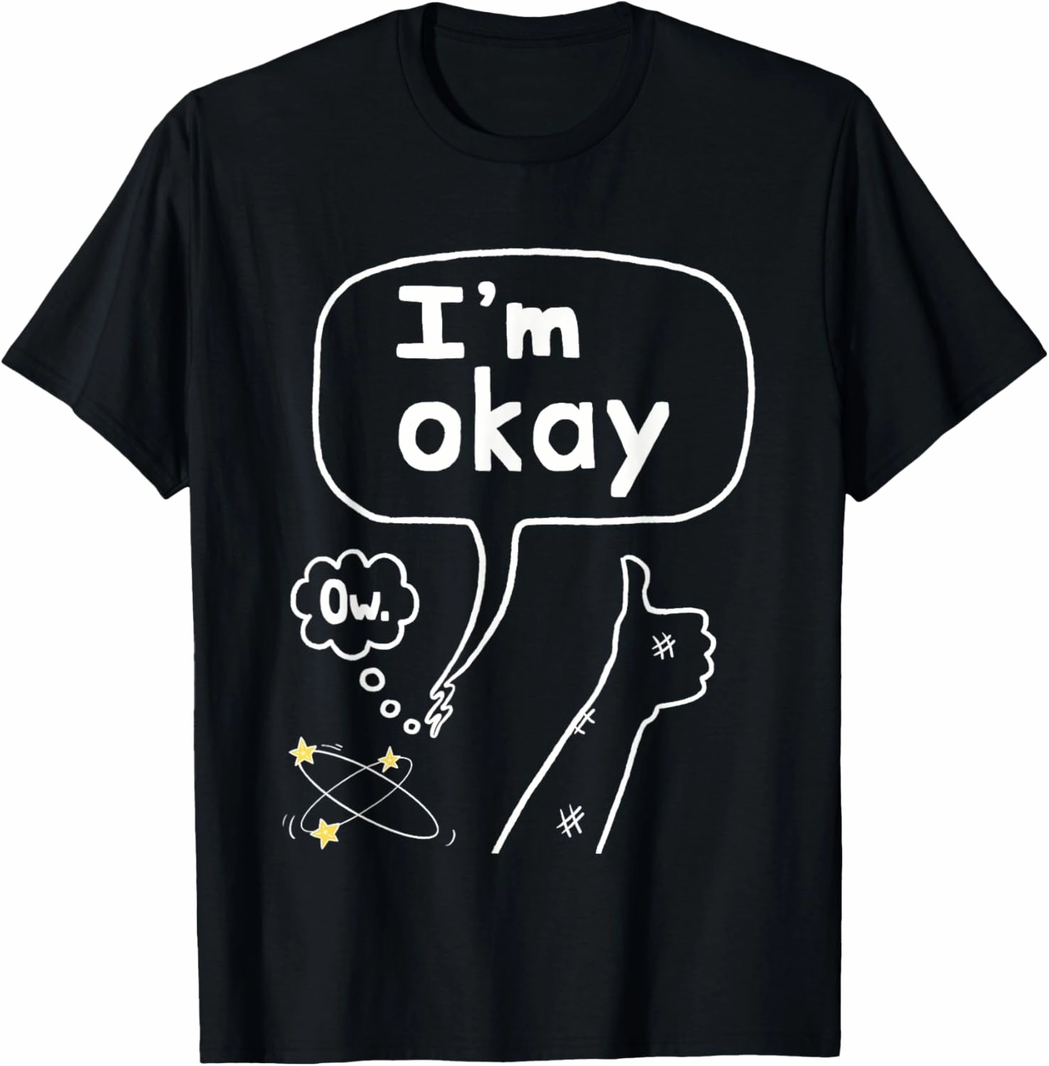 Funny Thumbs Up I'm Okay T-Shirt - Unisex-Adults, Black, Small