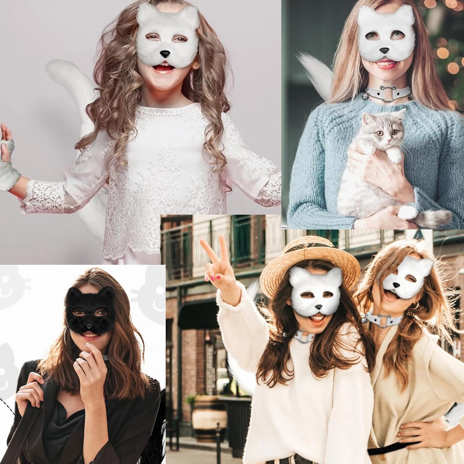 Furry Therian Mask and Tail for Kids,Animal Fox Mask Wolf Tail Paws Set,Over 1 Years Old