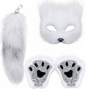 Furry Therian Mask and Tail for Kids,Animal Fox Mask Wolf Tail Paws Set,Over 1 Years Old