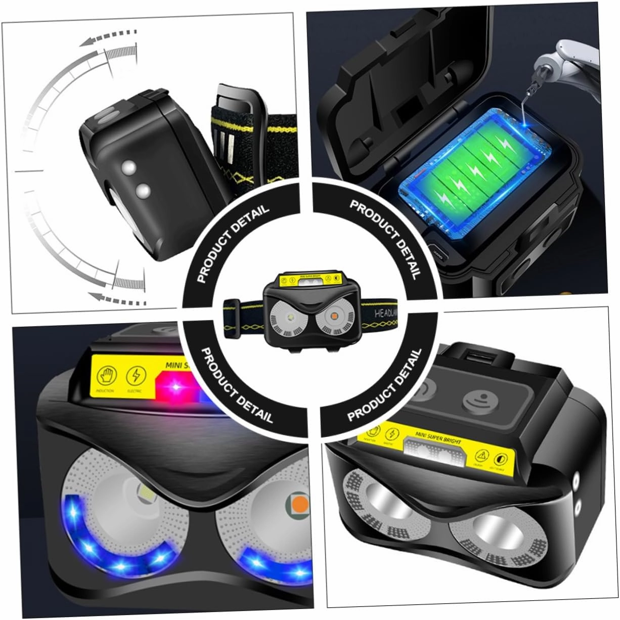 Gadpiparty Upgraded Sensor Led Headlamp Rechargeable Torch for Outdoor Night Running Fishing and Camping and Ergonomic Design Unique Hand Wave Function