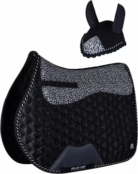 GALLOP Equestrian Saddle Pad & Bonnet Set - Black & Silver Accents