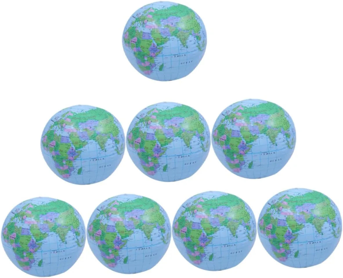 GALPADA 8pcs Inflatable Beach Balls Educational World Globe Design Safe Material for Summer Beach Parties Pool Fun and Outdoor Activities