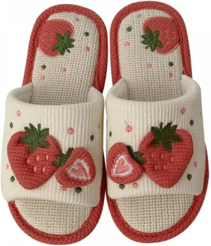 Gaolinci Cute Strawberry Slippers, Home Linen Slippers for Women