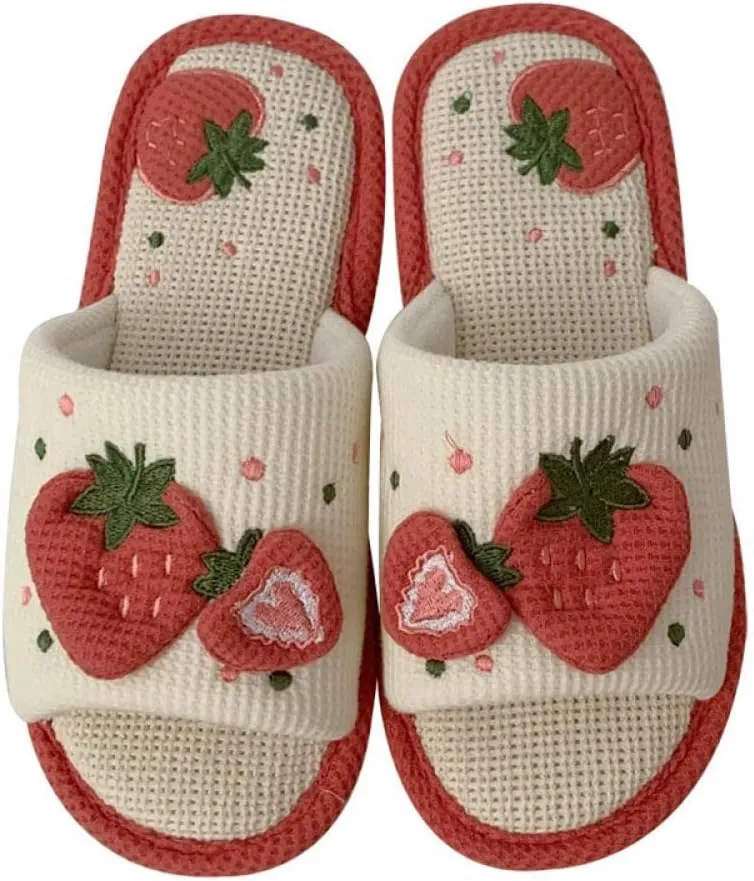 Gaolinci Cute Strawberry Slippers, Home Linen Slippers for Women