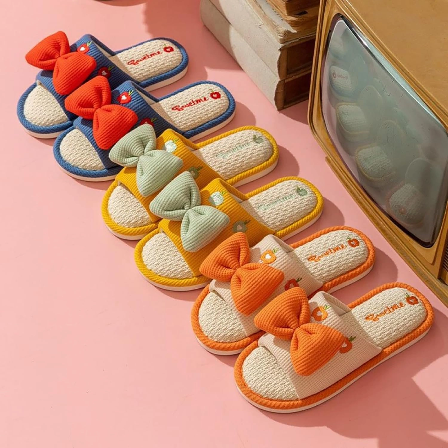 Gaolinci Cute Strawberry Slippers, Home Linen Slippers for Women