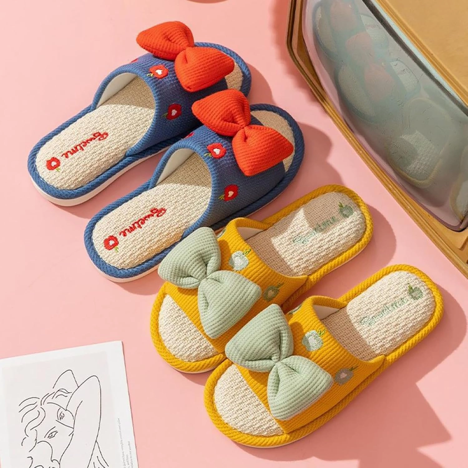Gaolinci Cute Strawberry Slippers, Home Linen Slippers for Women