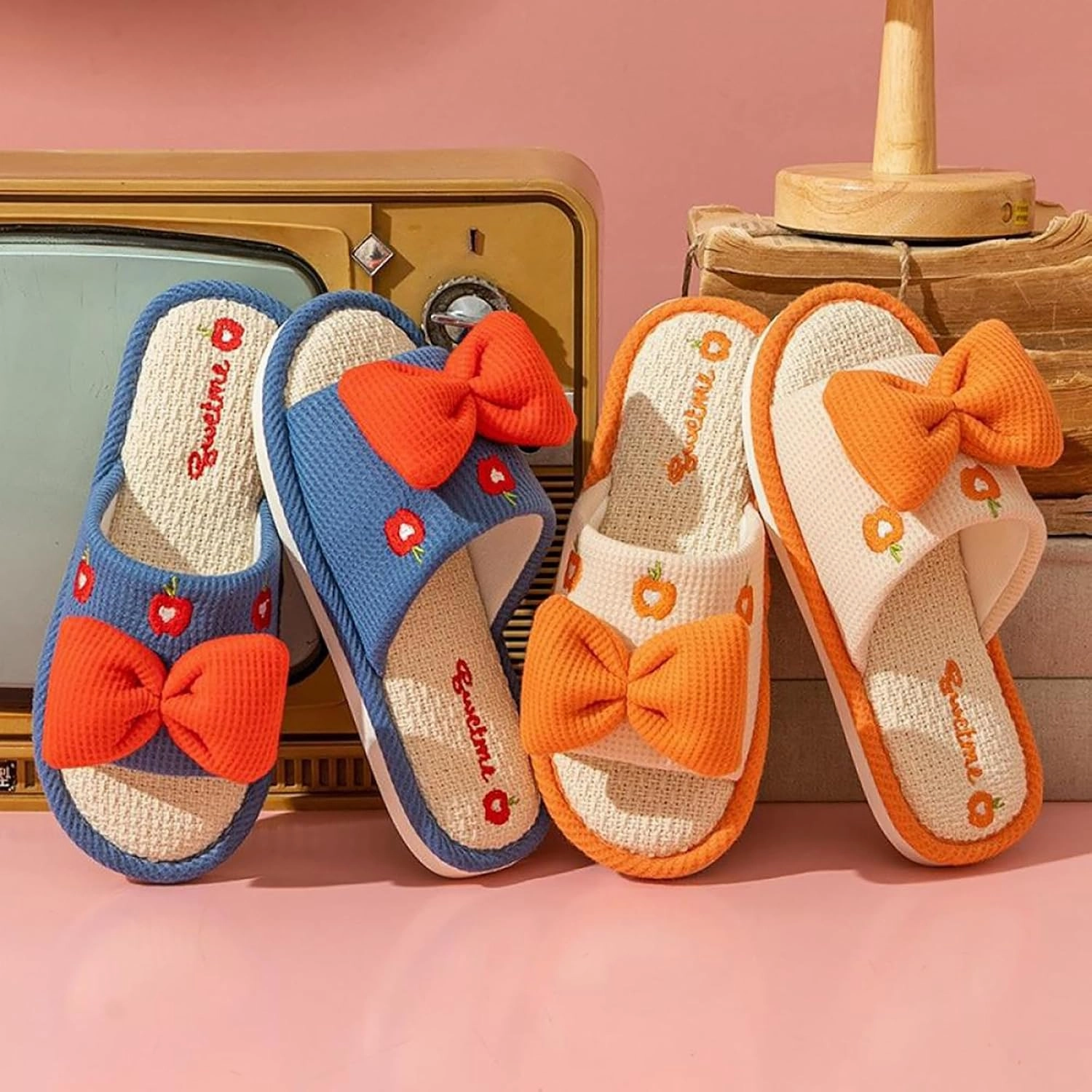 Gaolinci Cute Strawberry Slippers, Home Linen Slippers for Women