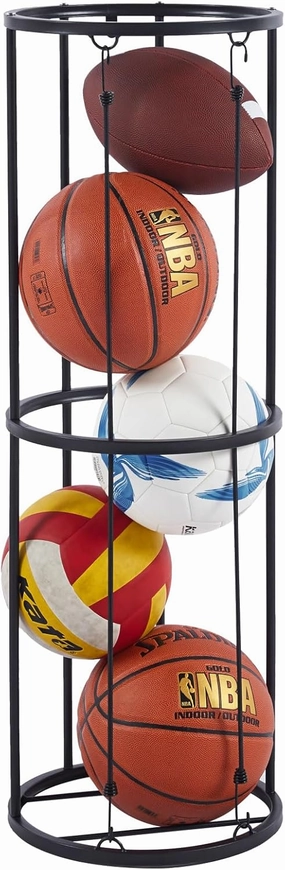 Garage Ball Storage, Durable White Vertical Ball Rack, Sports Basketball Football Rack Organizer for Garage, Wall Mounted Ball Storage Cage Ball Holder for Basketball, Soccer, Football, Volleyball