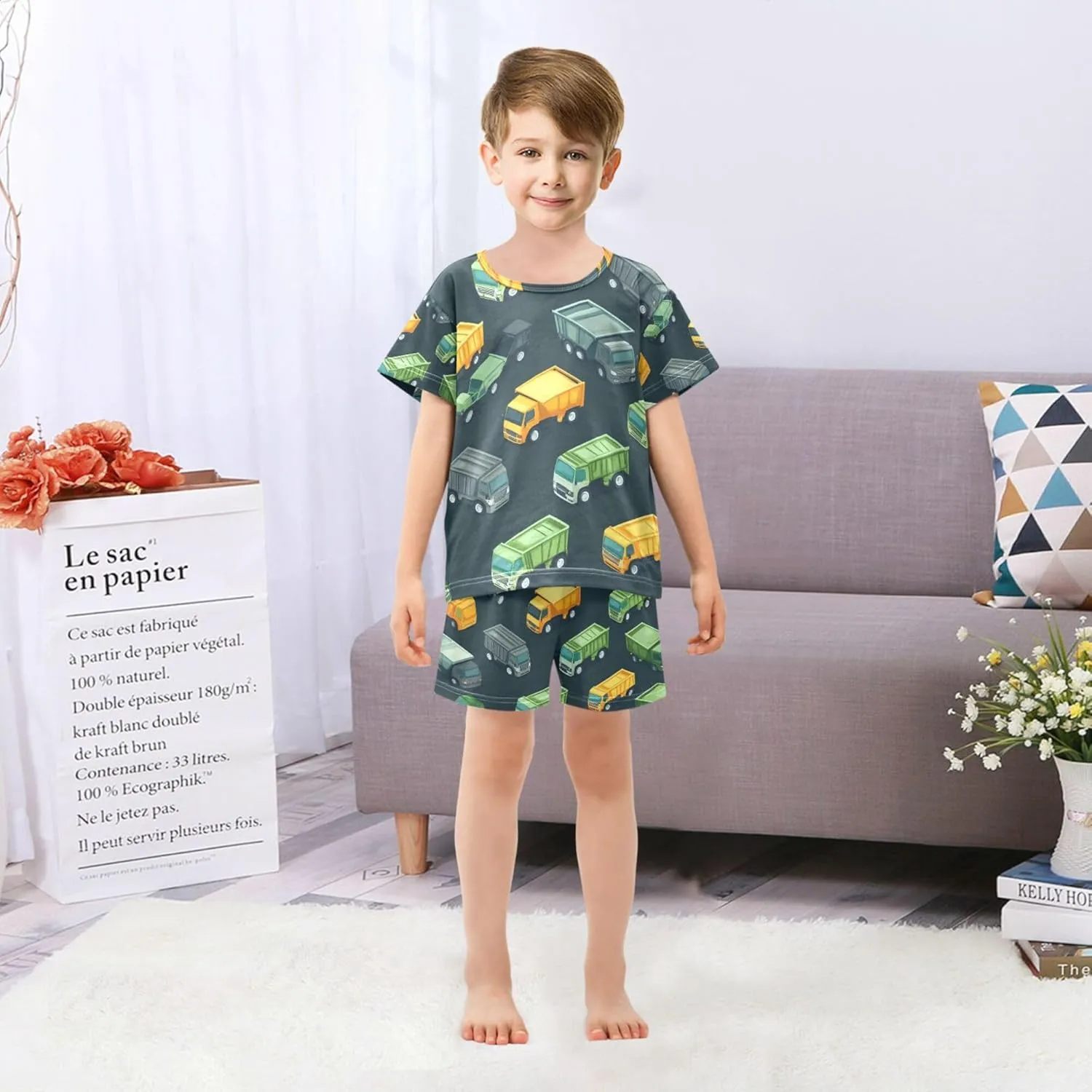Garbage Trucks Summer Pajamas Short Set 2 Piece Sleepwear