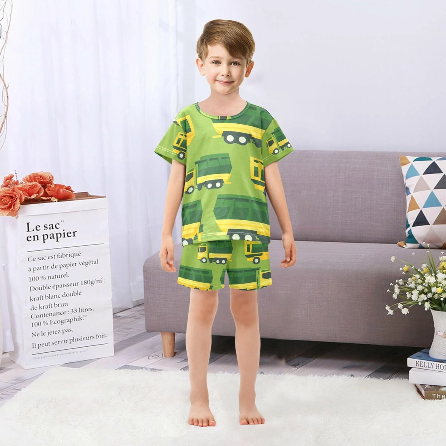 Garbage Truck Cars Pattern Pajamas Short Set 2 Piece Summer Sleepwear