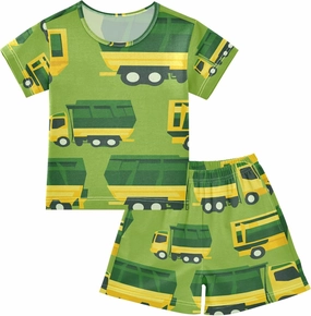 Garbage Truck Cars Pattern Pajamas Short Set 2 Piece Summer Sleepwear