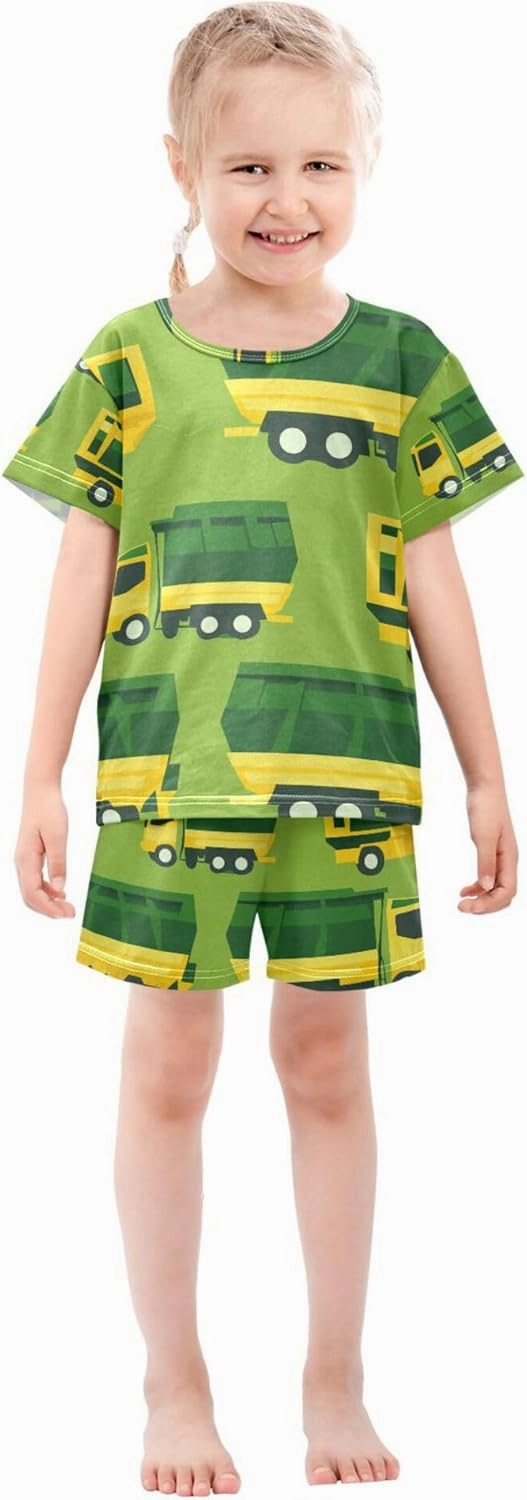 Garbage Truck Cars Pattern Pajamas Short Set 2 Piece Summer Sleepwear