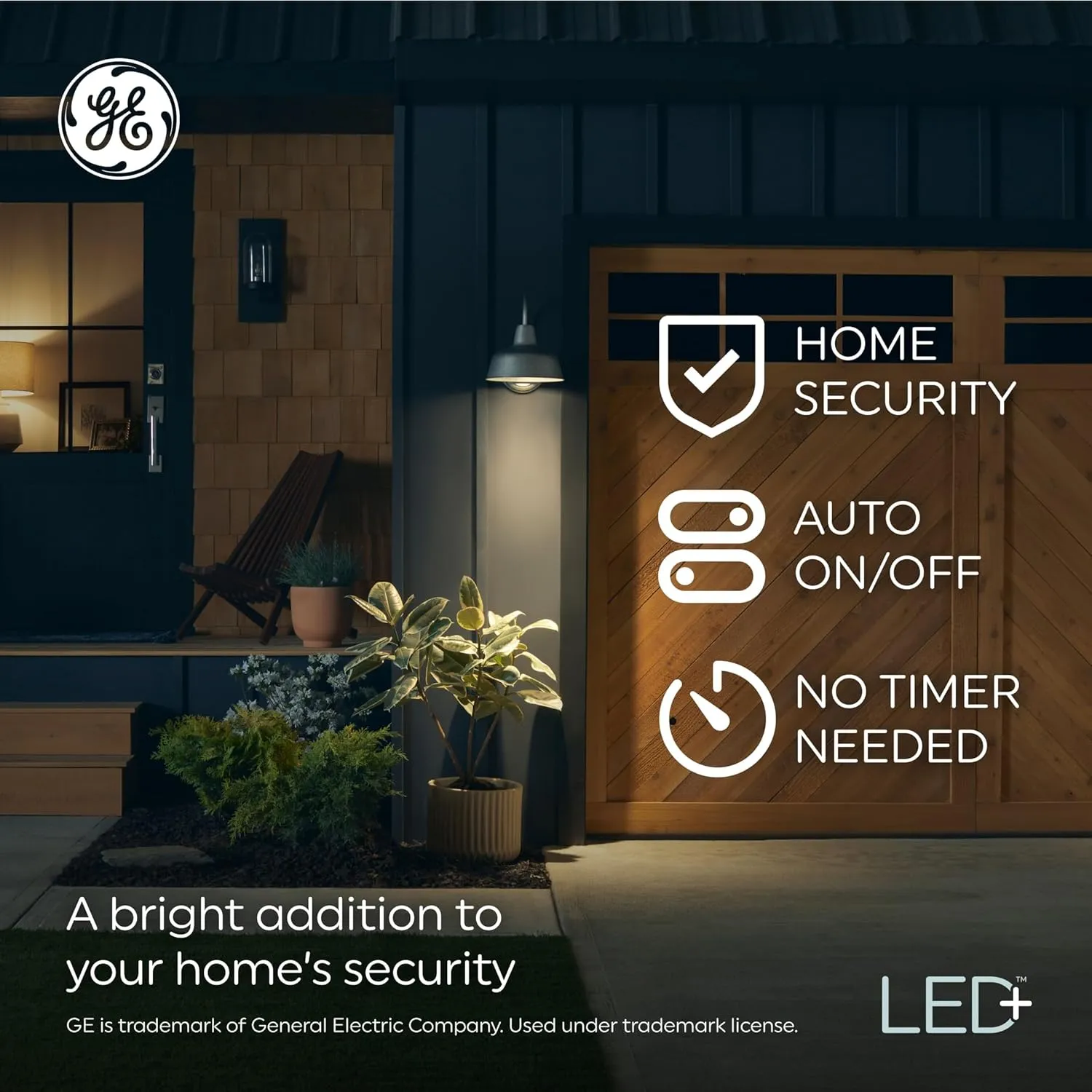 GE LED  A19 Dusk to Dawn LED Light Bulbs, Automatic On/Off Outdoor Security Light, Soft White (2 Pack)