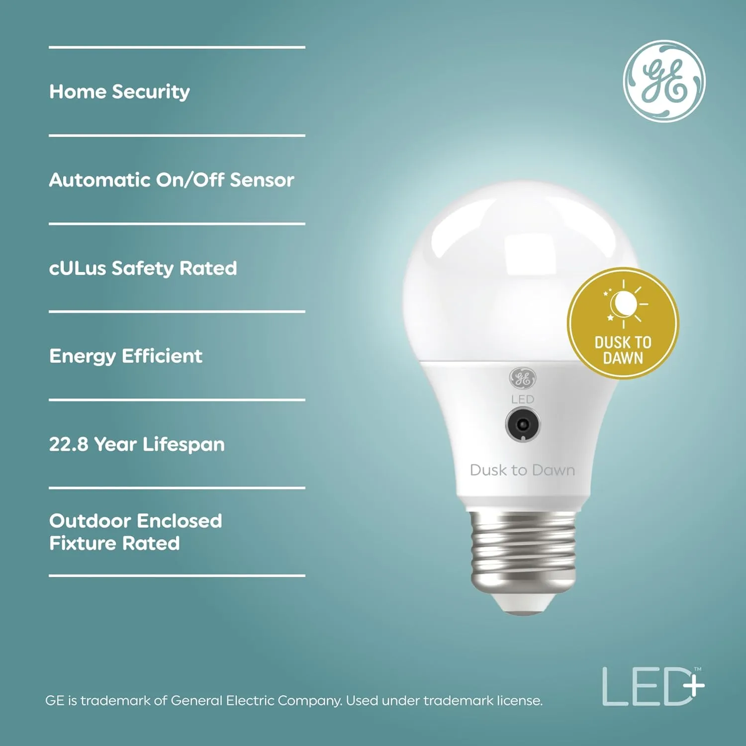 GE LED  A19 Dusk to Dawn LED Light Bulbs, Automatic On/Off Outdoor Security Light, Soft White (2 Pack)
