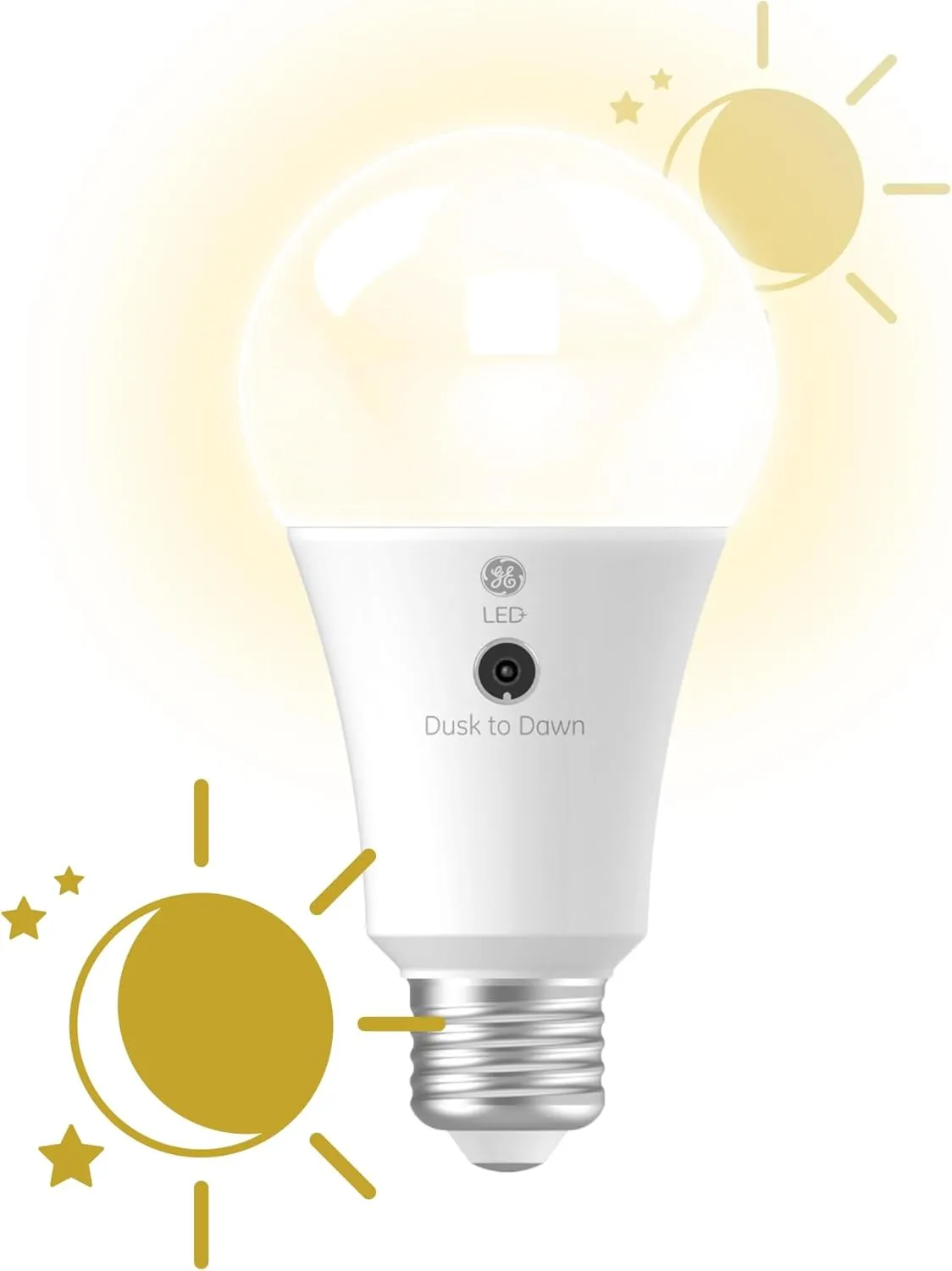 GE LED  A19 Dusk to Dawn LED Light Bulbs, Automatic On/Off Outdoor Security Light, Soft White (2 Pack)