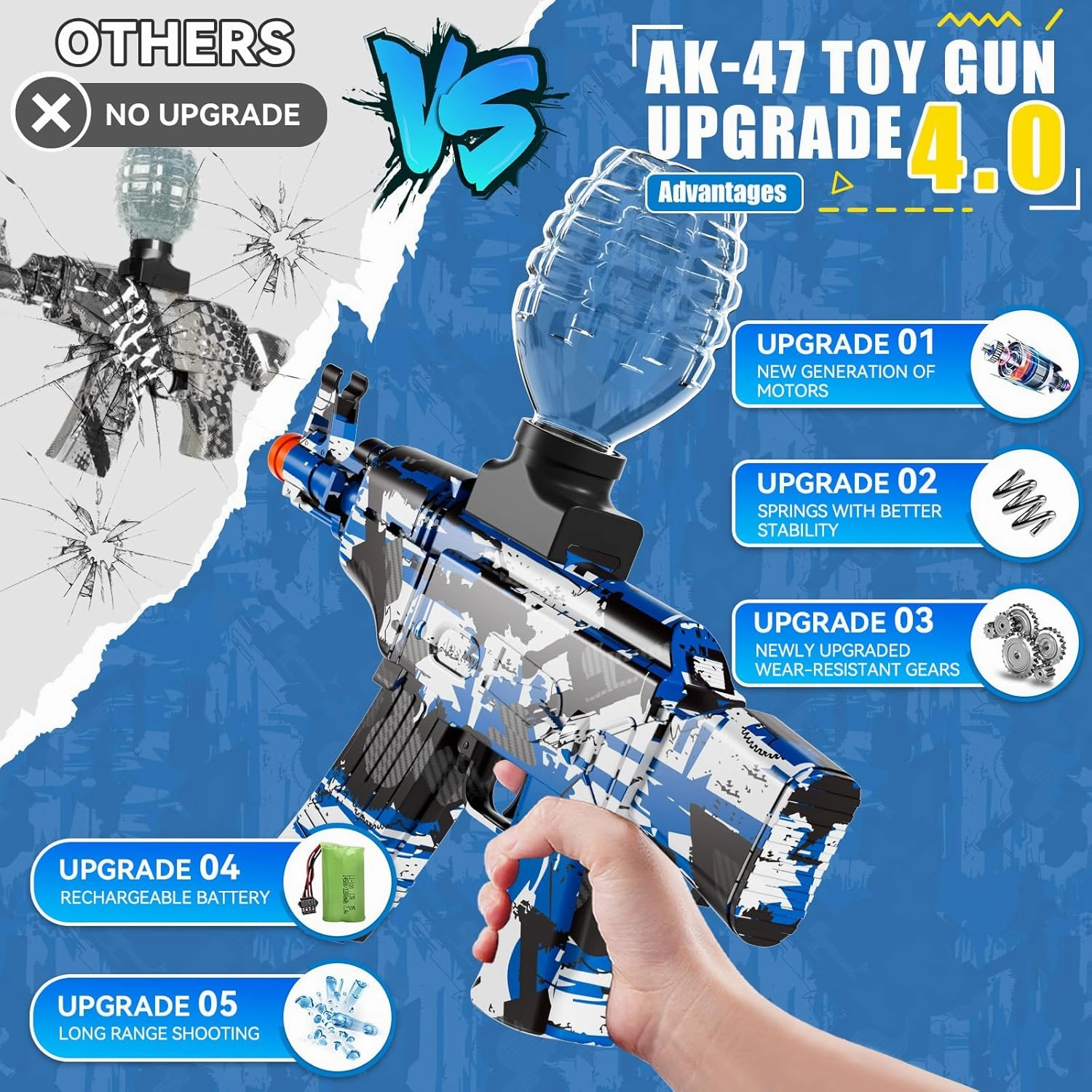 Gel Ball Blaster Gun, Splat Gel Gun for Precision Shooting, Electric Water Ball Blaster Gun with Top Loading Design, Great for Competitive Team Play, Ages 15  (Blue)