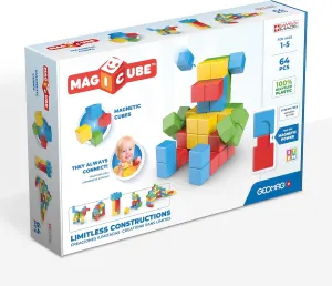 Geomag MagiCube Magnetic Blocks Set for Toddlers and Kids Ages 1 to 5 STEM Educational Toy Made in Switzerland with 100 Percent Recycled Plastic 64 Piece Early Learning Building Kit