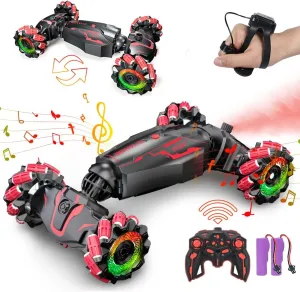 Gesture Sensing RC Stunt Car, Toys Birthday Gifts for Boys Girls Ages 6-12, 4WD Remote Control with Light & Music & Spray, 2.4Ghz Hand Controlled RC Drift Car, Red