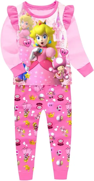 Girls Princess Pink Pajama Sets Toddler 2Pcs Cartoon Sleepwear Kids Long Pjs For Girls Cute Graphic Homewear