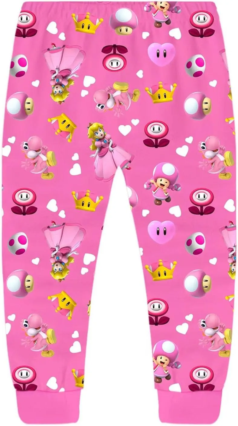 Girls Princess Pink Pajama Sets Toddler 2Pcs Cartoon Sleepwear Kids Long Pjs For Girls Cute Graphic Homewear