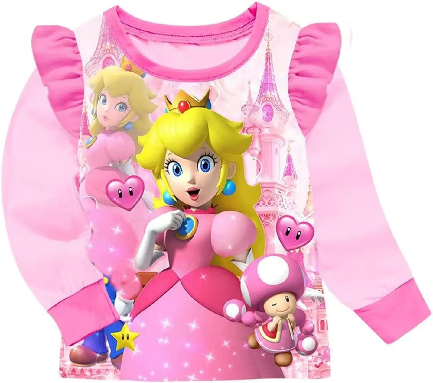 Girls Princess Pink Pajama Sets Toddler 2Pcs Cartoon Sleepwear Kids Long Pjs For Girls Cute Graphic Homewear