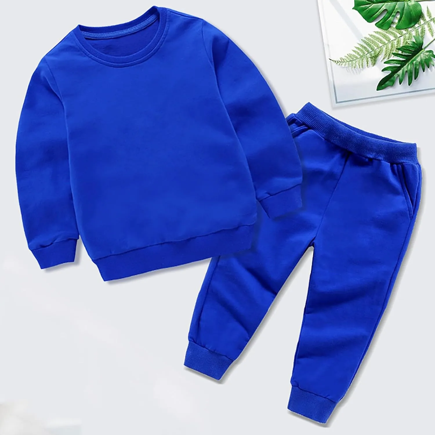Girls Sweatsuits Set Boys Girls Autumn Solid Color Cotton Long Sleeve Round Neck Sweatshirt Set Teen Outfits for Girls