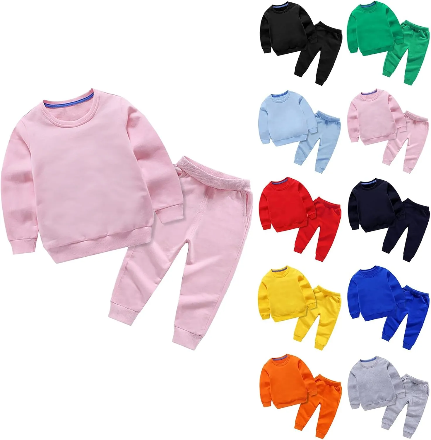 Girls Sweatsuits Set Boys Girls Autumn Solid Color Cotton Long Sleeve Round Neck Sweatshirt Set Teen Outfits for Girls