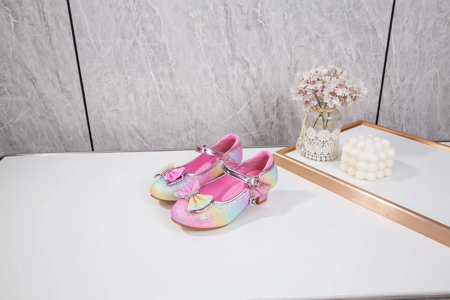 Girls Dress Shoes Prom Wedding Party Low Heel Glitter Prom Shoes Toddler Kids
