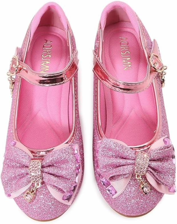 Girls Dress Shoes Prom Wedding Party Low Heel Glitter Prom Shoes Toddler Kids