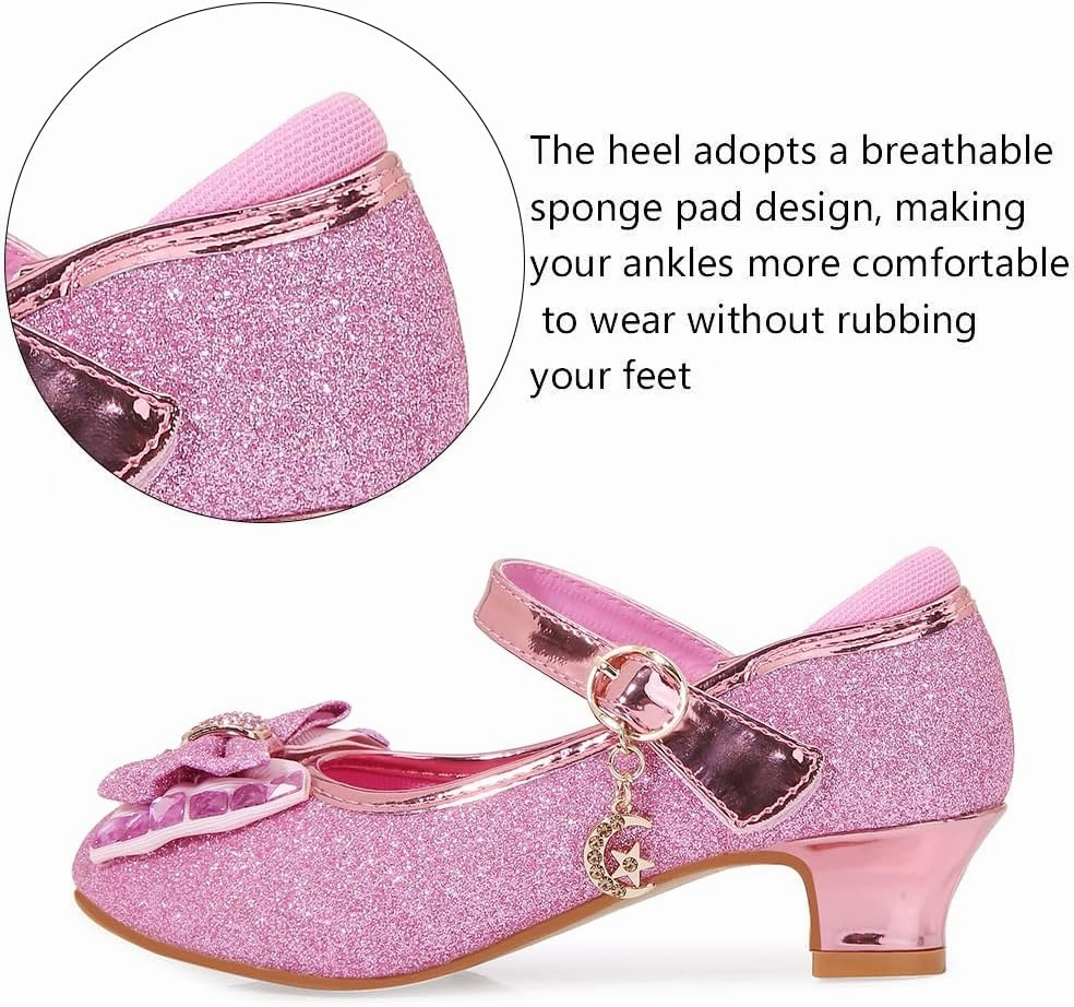 Girls Dress Shoes Prom Wedding Party Low Heel Glitter Prom Shoes Toddler Kids