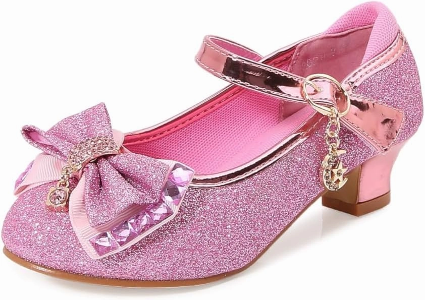 Girls Dress Shoes Prom Wedding Party Low Heel Glitter Prom Shoes Toddler Kids