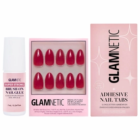 Glamnetic Press-On Nails - Classic Red | Opaque Timeless Red Short Almond Short False Nails | 15 Sizes - 30 Nail Kit with Glue & Nail Tabs