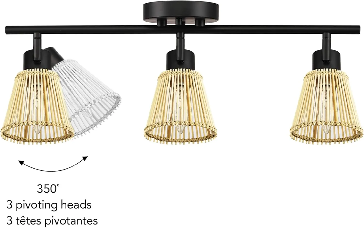 Globe Electric 3-Light Track Lighting Kit, Matte Black, Bamboo Shades, 3 Bulb Kitchen Light, E12 Socket
