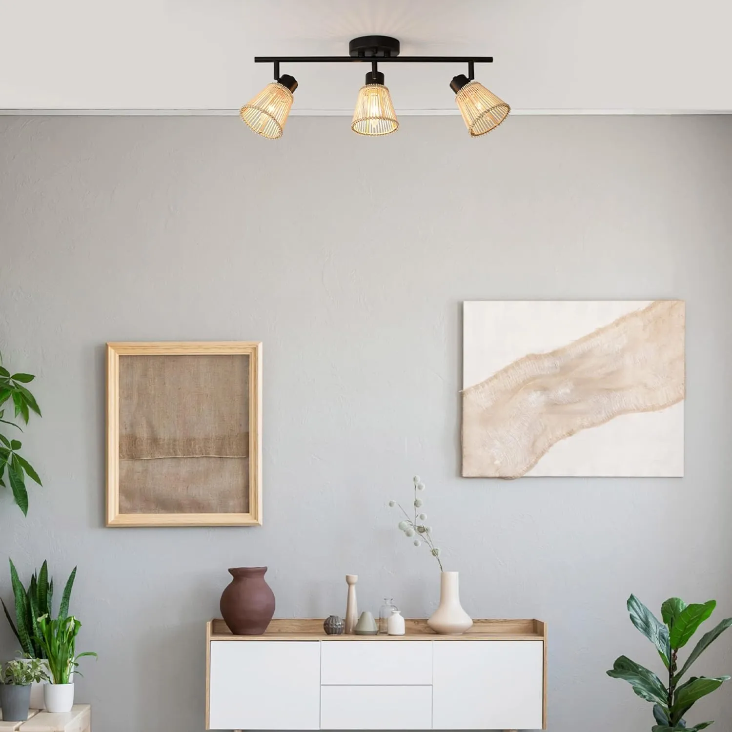 Globe Electric 3-Light Track Lighting Kit, Matte Black, Bamboo Shades, 3 Bulb Kitchen Light, E12 Socket