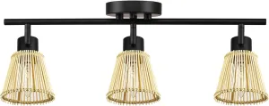 Globe Electric 3-Light Track Lighting Kit, Matte Black, Bamboo Shades, 3 Bulb Kitchen Light, E12 Socket