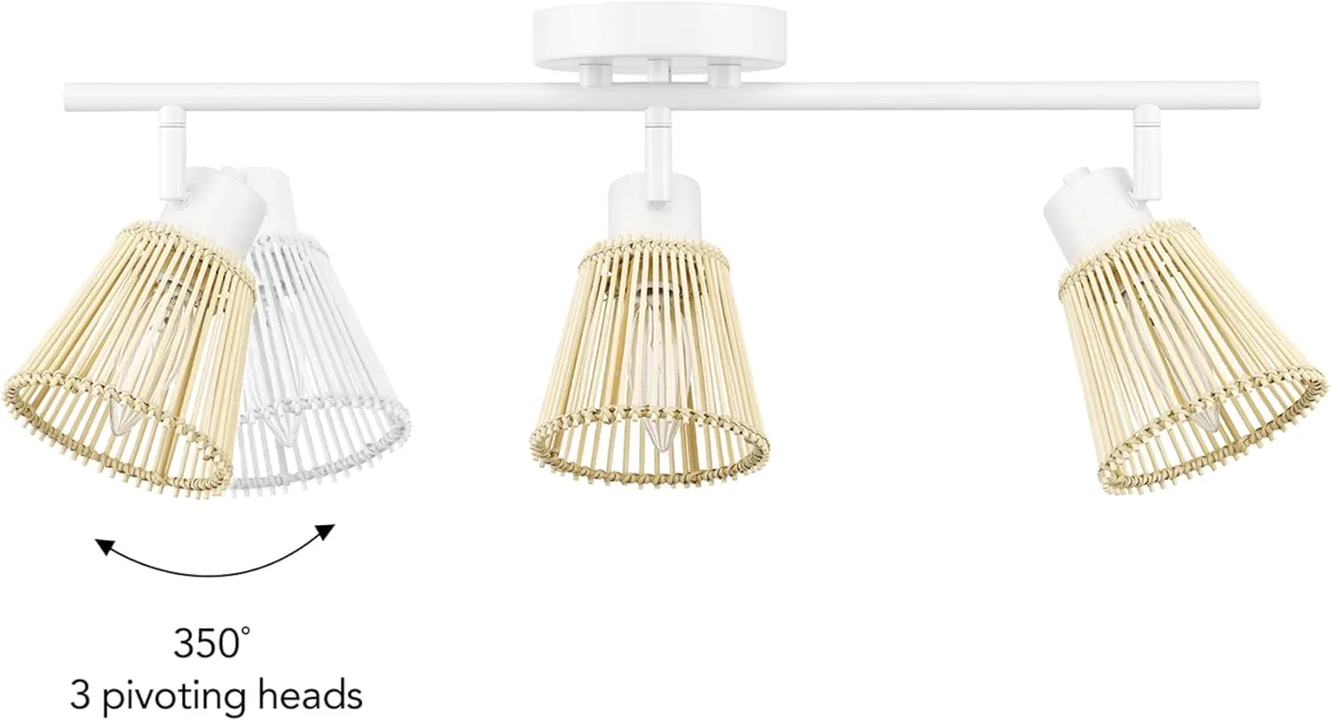 GLOBE Electric 64000043 22" 3-Light Track Lighting, Matte White, Bamboo Shades, Pivot Shade, Ceiling Light, Track-Light Heads, Kitchen Lights, E12 Socket