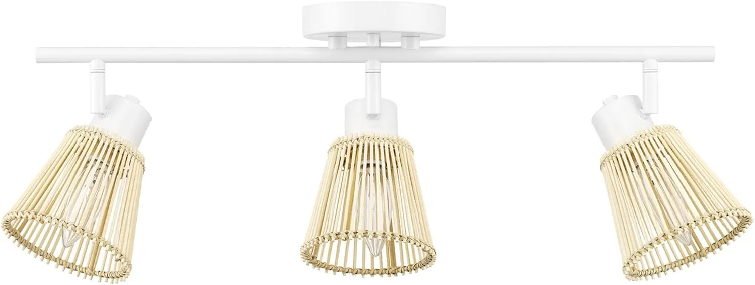 GLOBE Electric 64000043 22" 3-Light Track Lighting, Matte White, Bamboo Shades, Pivot Shade, Ceiling Light, Track-Light Heads, Kitchen Lights, E12 Socket