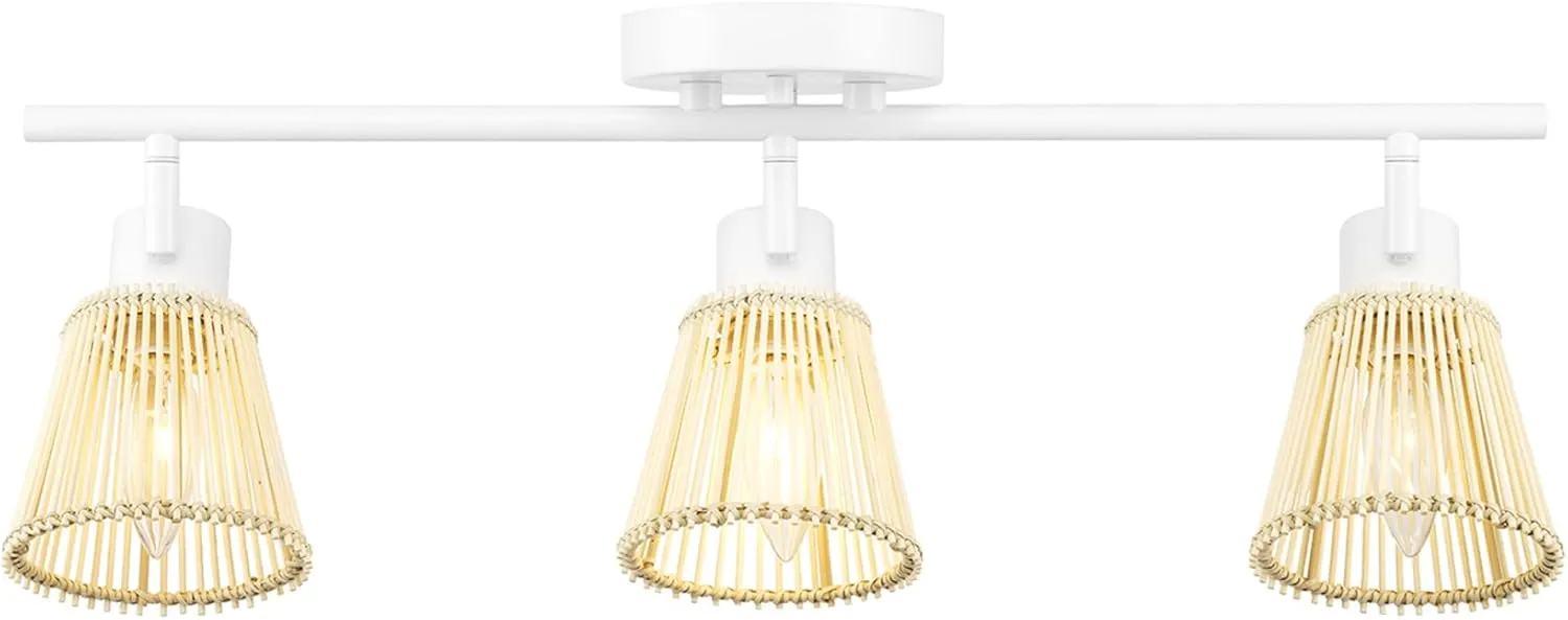 GLOBE Electric 64000043 22" 3-Light Track Lighting, Matte White, Bamboo Shades, Pivot Shade, Ceiling Light, Track-Light Heads, Kitchen Lights, E12 Socket