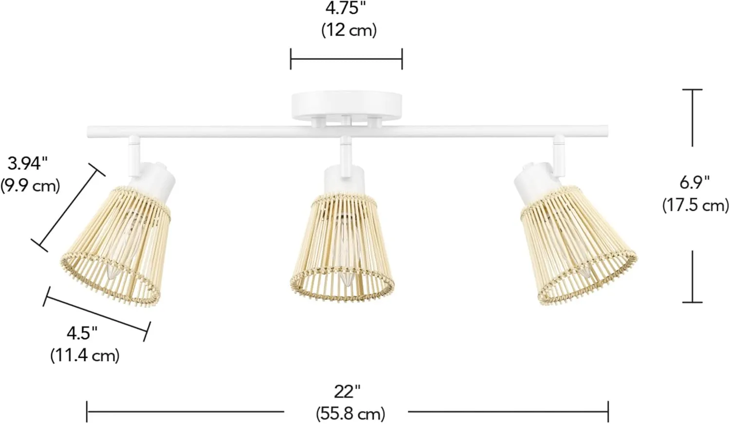 GLOBE Electric 64000043 22" 3-Light Track Lighting, Matte White, Bamboo Shades, Pivot Shade, Ceiling Light, Track-Light Heads, Kitchen Lights, E12 Socket