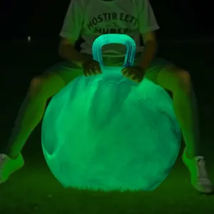 Glow-in-The-Dark Light Up Hopper Ball for Kids, 20 Inch Bouncy Ball with Handle, Inflatable Night Glow Jumping Toy for Boys and Girls Aged 6-12, Indoor & Outdoor Play, Includes Pump