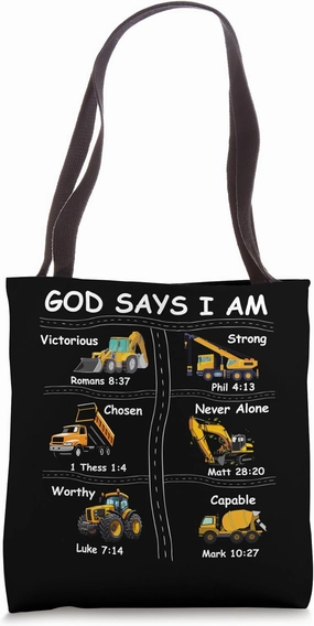 God Says I Am Construction Bible Verse Truck Toddler Kids Tote Bag