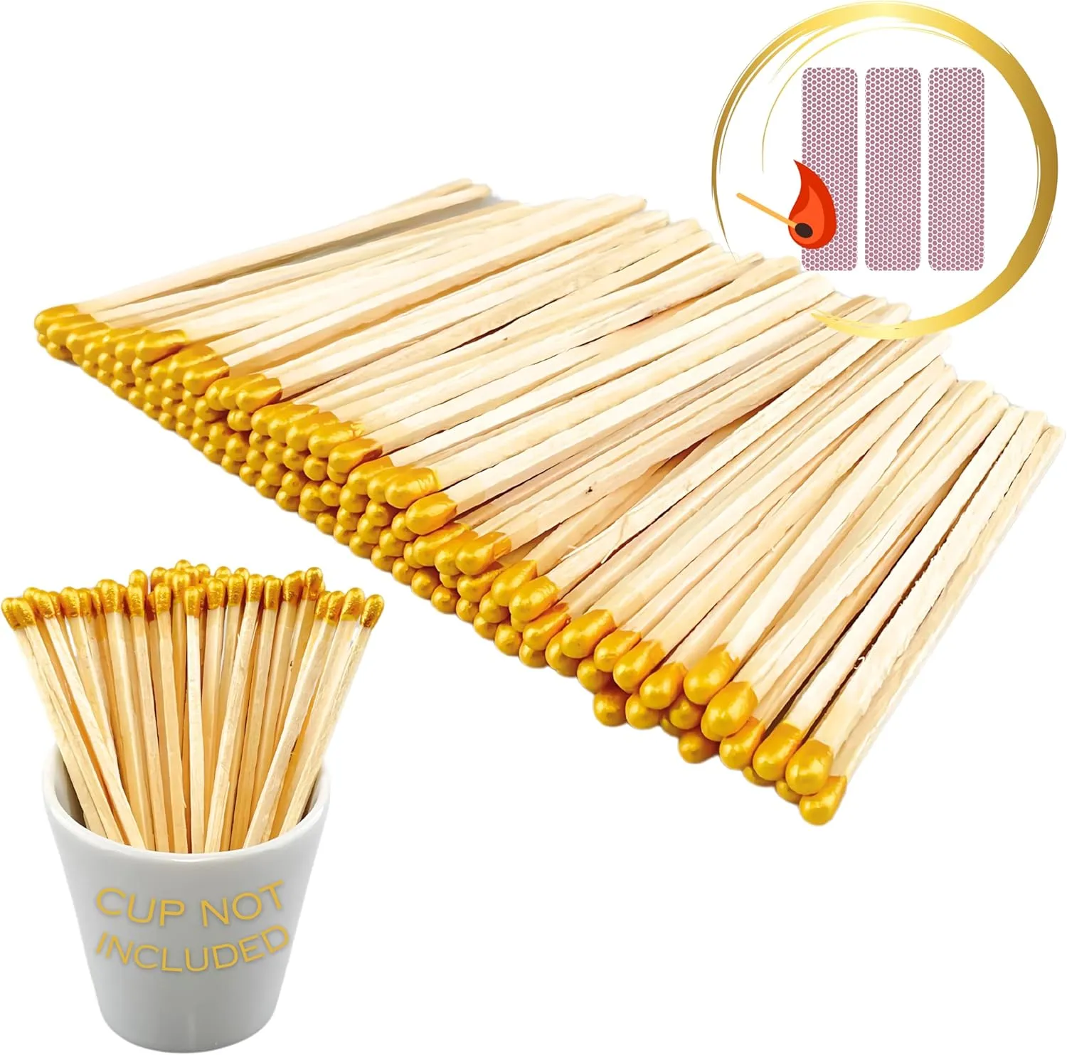 Gold TIP - 100 Color Safety Matches Bundle (3.75 inches) - Replacement or Refill for Jars Holders and Candle Gift Set - Long Wooden Wood Match Sticks