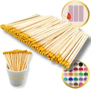 Gold TIP - 100 Color Safety Matches Bundle (3.75 inches) - Replacement or Refill for Jars Holders and Candle Gift Set - Long Wooden Wood Match Sticks