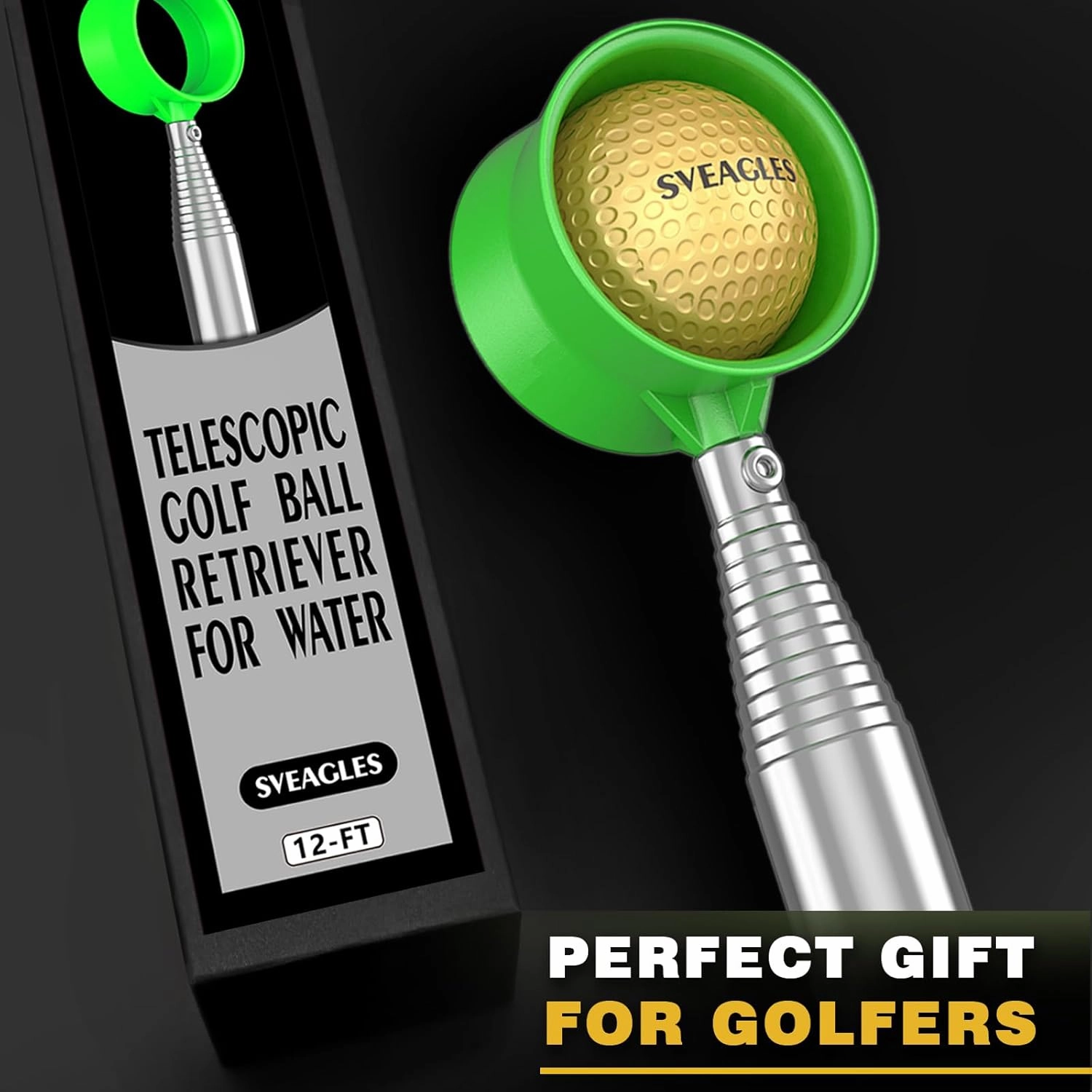 Golf Ball Retriever Telescopic for Water, 12Ft/9Ft Two-Sided Golf Ball Grabber Stainless Steel Ball Retriever Tool Golf Ball Picker Golf Accessories