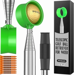 Golf Ball Retriever Telescopic for Water, 12Ft/9Ft Two-Sided Golf Ball Grabber Stainless Steel Ball Retriever Tool Golf Ball Picker Golf Accessories