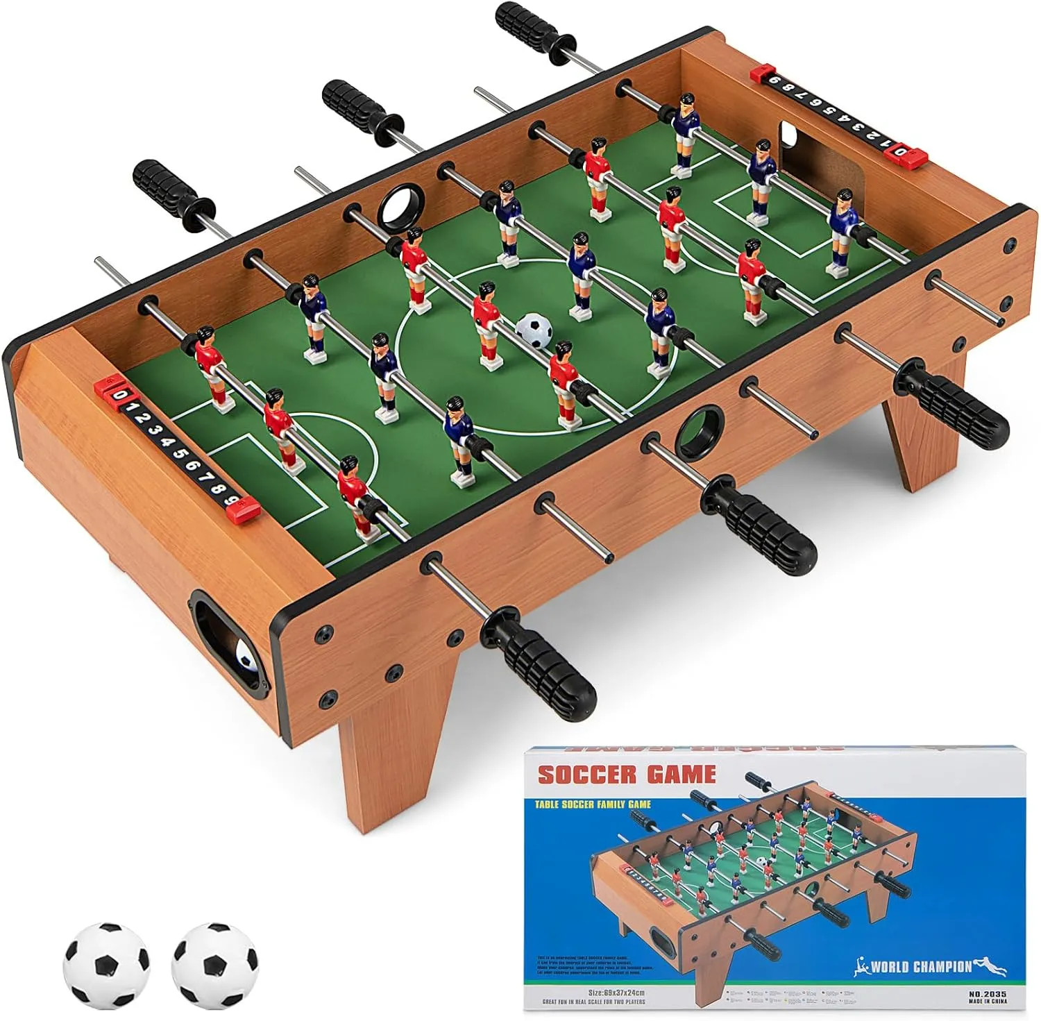 Goplus 27" Foosball Table, Portable Tabletop Soccer Game w/ 2 Footballs & 18 Soccer Keepers for Family Night, Game Room, Arcades, Bars, Parties, Wooden Football Game Set for Adults & Kids