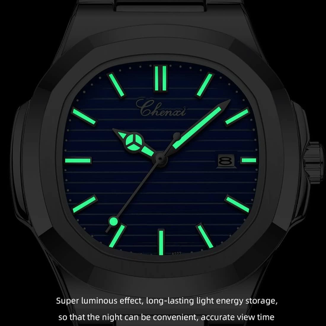 Gosasa Fashion Men's Watches Date Business Watch Stainless Steel Luxury Style Luminous Quartz Waterproof Analog Display Male Wristwatch
